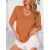 image:imagePRETTYGARDEN Womens Short Sleeve Sweater Tops 2026 Spring Summer Casual V Neck Ribbed Knit Trendy Eyelet Blouse T ShirtsOrange Red