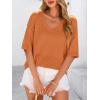 image:imagePRETTYGARDEN Womens Short Sleeve Sweater Tops 2026 Spring Summer Casual V Neck Ribbed Knit Trendy Eyelet Blouse T ShirtsOrange Red