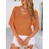 image:imagePRETTYGARDEN Womens Short Sleeve Sweater Tops 2026 Spring Summer Casual V Neck Ribbed Knit Trendy Eyelet Blouse T ShirtsOrange Red