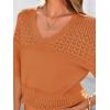image:imagePRETTYGARDEN Womens Short Sleeve Sweater Tops 2026 Spring Summer Casual V Neck Ribbed Knit Trendy Eyelet Blouse T ShirtsOrange Red