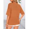 image:imagePRETTYGARDEN Womens Short Sleeve Sweater Tops 2026 Spring Summer Casual V Neck Ribbed Knit Trendy Eyelet Blouse T ShirtsOrange Red