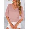 image:imagePRETTYGARDEN Womens Short Sleeve Sweater Tops 2026 Spring Summer Casual V Neck Ribbed Knit Trendy Eyelet Blouse T ShirtsPink