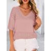 image:imagePRETTYGARDEN Womens Short Sleeve Sweater Tops 2026 Spring Summer Casual V Neck Ribbed Knit Trendy Eyelet Blouse T ShirtsPink