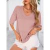image:imagePRETTYGARDEN Womens Short Sleeve Sweater Tops 2026 Spring Summer Casual V Neck Ribbed Knit Trendy Eyelet Blouse T ShirtsPink