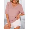 image:imagePRETTYGARDEN Womens Short Sleeve Sweater Tops 2026 Spring Summer Casual V Neck Ribbed Knit Trendy Eyelet Blouse T ShirtsPink