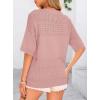 image:imagePRETTYGARDEN Womens Short Sleeve Sweater Tops 2026 Spring Summer Casual V Neck Ribbed Knit Trendy Eyelet Blouse T ShirtsPink