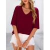 image:imagePRETTYGARDEN Womens Short Sleeve Sweater Tops 2026 Spring Summer Casual V Neck Ribbed Knit Trendy Eyelet Blouse T ShirtsWine Red