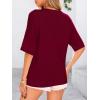 image:imagePRETTYGARDEN Womens Short Sleeve Sweater Tops 2026 Spring Summer Casual V Neck Ribbed Knit Trendy Eyelet Blouse T ShirtsWine Red