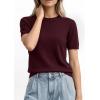 image:imagePRETTYGARDEN Womens Short Sleeve Sweaters 2026 Spring Crew Neck Knit Work Shirts Business Casual Tops Summer Fashion ClothesDark Burgundy