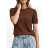 image:imagePRETTYGARDEN Womens Short Sleeve Sweaters 2026 Spring Crew Neck Knit Work Shirts Business Casual Tops Summer Fashion ClothesLight Brown