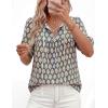 image:imagePRETTYGARDEN Womens Summer Boho Tops 2026 Tie Front V Neck Print Loose Fit Short Sleeve Peasant Blouses Vacation OutfitsBlue