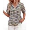 image:imagePRETTYGARDEN Womens Summer Boho Tops 2026 Tie Front V Neck Print Loose Fit Short Sleeve Peasant Blouses Vacation OutfitsBlue