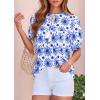 image:imagePRETTYGARDEN Womens Summer Boho Tops 2026 Tie Front V Neck Print Loose Fit Short Sleeve Peasant Blouses Vacation OutfitsFloral White Blue