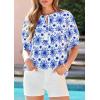 image:imagePRETTYGARDEN Womens Summer Boho Tops 2026 Tie Front V Neck Print Loose Fit Short Sleeve Peasant Blouses Vacation OutfitsFloral White Blue