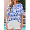image:imagePRETTYGARDEN Womens Summer Boho Tops 2026 Tie Front V Neck Print Loose Fit Short Sleeve Peasant Blouses Vacation OutfitsFloral White Blue