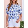 image:imagePRETTYGARDEN Womens Summer Boho Tops 2026 Tie Front V Neck Print Loose Fit Short Sleeve Peasant Blouses Vacation OutfitsFloral White Blue