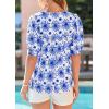 image:imagePRETTYGARDEN Womens Summer Boho Tops 2026 Tie Front V Neck Print Loose Fit Short Sleeve Peasant Blouses Vacation OutfitsFloral White Blue