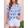 image:imagePRETTYGARDEN Womens Summer Boho Tops 2026 Tie Front V Neck Print Loose Fit Short Sleeve Peasant Blouses Vacation OutfitsFloral White Blue
