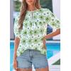 image:imagePRETTYGARDEN Womens Summer Boho Tops 2026 Tie Front V Neck Print Loose Fit Short Sleeve Peasant Blouses Vacation OutfitsFloral White Green