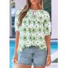 image:imagePRETTYGARDEN Womens Summer Boho Tops 2026 Tie Front V Neck Print Loose Fit Short Sleeve Peasant Blouses Vacation OutfitsFloral White Green