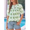 image:imagePRETTYGARDEN Womens Summer Boho Tops 2026 Tie Front V Neck Print Loose Fit Short Sleeve Peasant Blouses Vacation OutfitsFloral White Green
