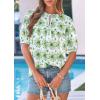 image:imagePRETTYGARDEN Womens Summer Boho Tops 2026 Tie Front V Neck Print Loose Fit Short Sleeve Peasant Blouses Vacation OutfitsFloral White Green