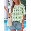 image:imagePRETTYGARDEN Womens Summer Boho Tops 2026 Tie Front V Neck Print Loose Fit Short Sleeve Peasant Blouses Vacation OutfitsFloral White Green