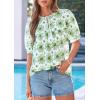 image:imagePRETTYGARDEN Womens Summer Boho Tops 2026 Tie Front V Neck Print Loose Fit Short Sleeve Peasant Blouses Vacation OutfitsFloral White Green