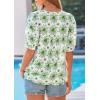 image:imagePRETTYGARDEN Womens Summer Boho Tops 2026 Tie Front V Neck Print Loose Fit Short Sleeve Peasant Blouses Vacation OutfitsFloral White Green
