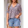 image:imagePRETTYGARDEN Womens Summer Boho Tops 2026 Tie Front V Neck Print Loose Fit Short Sleeve Peasant Blouses Vacation OutfitsPurple