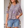 image:imagePRETTYGARDEN Womens Summer Boho Tops 2026 Tie Front V Neck Print Loose Fit Short Sleeve Peasant Blouses Vacation OutfitsPurple