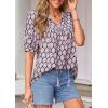 image:imagePRETTYGARDEN Womens Summer Boho Tops 2026 Tie Front V Neck Print Loose Fit Short Sleeve Peasant Blouses Vacation OutfitsPurple