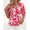 image:imagePRETTYGARDEN Womens Summer Boho Tops 2026 Tie Front V Neck Print Loose Fit Short Sleeve Peasant Blouses Vacation OutfitsRed Flower
