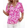 image:imagePRETTYGARDEN Womens Summer Boho Tops 2026 Tie Front V Neck Print Loose Fit Short Sleeve Peasant Blouses Vacation OutfitsRose Red Flower