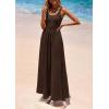 image:imagePRETTYGARDEN Womens Summer Casual Scoop Neck Sleeveless Long Dresses Tank Top Patchwork Aline Swing Maxi Dress with PocketsDark Coffee