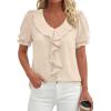 image:imagePRETTYGARDEN Womens Summer Dressy Casual Blouses 2026 Short Sleeve V Neck Ruffle Business Work Tops Trendy Spring OutfitsBeige