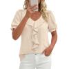 image:imagePRETTYGARDEN Womens Summer Dressy Casual Blouses 2026 Short Sleeve V Neck Ruffle Business Work Tops Trendy Spring OutfitsBeige