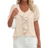 image:imagePRETTYGARDEN Womens Summer Dressy Casual Blouses 2026 Short Sleeve V Neck Ruffle Business Work Tops Trendy Spring OutfitsBeige
