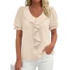 image:imagePRETTYGARDEN Womens Summer Dressy Casual Blouses 2026 Short Sleeve V Neck Ruffle Business Work Tops Trendy Spring OutfitsBeige