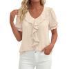 image:imagePRETTYGARDEN Womens Summer Dressy Casual Blouses 2026 Short Sleeve V Neck Ruffle Business Work Tops Trendy Spring OutfitsBeige