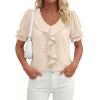 image:imagePRETTYGARDEN Womens Summer Dressy Casual Blouses 2026 Short Sleeve V Neck Ruffle Business Work Tops Trendy Spring OutfitsBeige