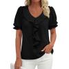 image:imagePRETTYGARDEN Womens Summer Dressy Casual Blouses 2026 Short Sleeve V Neck Ruffle Business Work Tops Trendy Spring OutfitsBlack