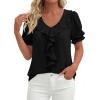 image:imagePRETTYGARDEN Womens Summer Dressy Casual Blouses 2026 Short Sleeve V Neck Ruffle Business Work Tops Trendy Spring OutfitsBlack