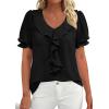 image:imagePRETTYGARDEN Womens Summer Dressy Casual Blouses 2026 Short Sleeve V Neck Ruffle Business Work Tops Trendy Spring OutfitsBlack