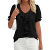 image:imagePRETTYGARDEN Womens Summer Dressy Casual Blouses 2026 Short Sleeve V Neck Ruffle Business Work Tops Trendy Spring OutfitsBlack