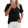 image:imagePRETTYGARDEN Womens Summer Dressy Casual Blouses 2026 Short Sleeve V Neck Ruffle Business Work Tops Trendy Spring OutfitsBlack