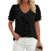 image:imagePRETTYGARDEN Womens Summer Dressy Casual Blouses 2026 Short Sleeve V Neck Ruffle Business Work Tops Trendy Spring OutfitsBlack