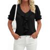 image:imagePRETTYGARDEN Womens Summer Dressy Casual Blouses 2026 Short Sleeve V Neck Ruffle Business Work Tops Trendy Spring OutfitsBlack