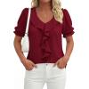 image:imagePRETTYGARDEN Womens Summer Dressy Casual Blouses 2026 Short Sleeve V Neck Ruffle Business Work Tops Trendy Spring OutfitsBurgundy