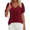 image:imagePRETTYGARDEN Womens Summer Dressy Casual Blouses 2026 Short Sleeve V Neck Ruffle Business Work Tops Trendy Spring OutfitsBurgundy